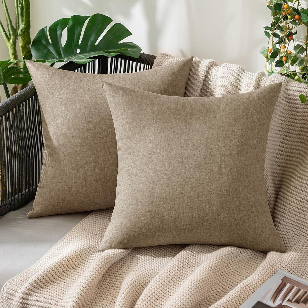 7713 Pack of 2 Decorative Outdoor Solid Waterproof Throw Pillow Covers Faux